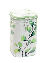 Indlæs billede til gallerivisning Firkantede hvid tedåse med gingko blade der kan indeholde ca. 250g.