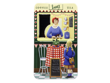 Indlæs billede til gallerivisning Kage dåse med motiv af Lucies te og kaffe cafe. Lucie betjener en lille pige
