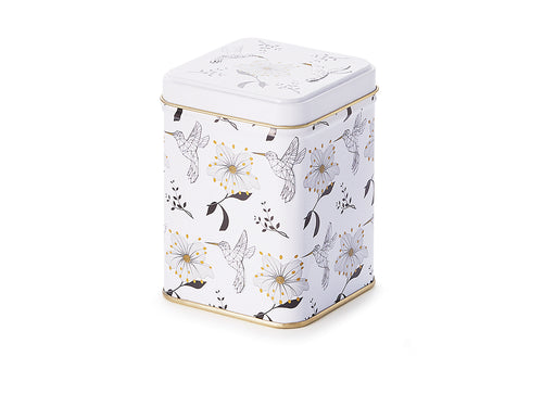 Tedåse med blomster og kolibri motiver