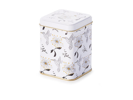 Tedåse med blomster og kolibri motiver