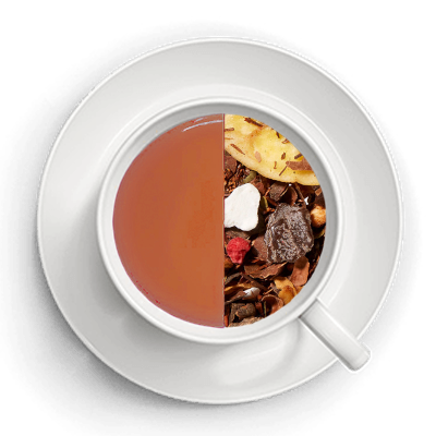 Tekop hvori man i den ene side kan den bryggede rooibos te og i den anden, teens ingredienser bl.a. banan chokolade og hindbær stykker